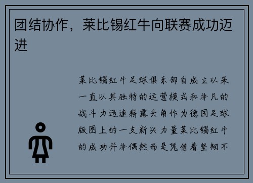 团结协作，莱比锡红牛向联赛成功迈进